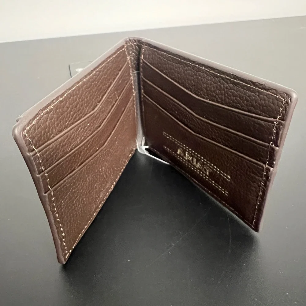 Ariat Mens Brown Top Grain Leather Bi-Fold Money Clip Wallet Bottle Opener NEW